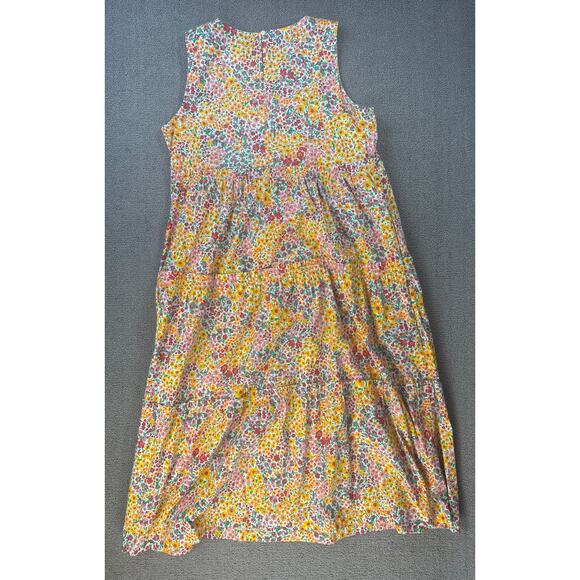 J. Crew Dress Floral Tiered Midi Multi Color Sleeveless 100% Cotton Size 12 - Picture 3 of 9